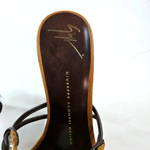 Giuseppe Zanotti Brown Leather Diamond Detail Sandals Size 8.5 - Picture 7 of 7